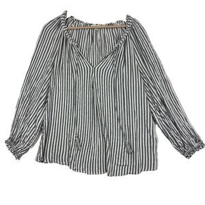 Max Studio Blouse Womens L Striped Boho Peasant Coastal Beachy Tassels Relaxed